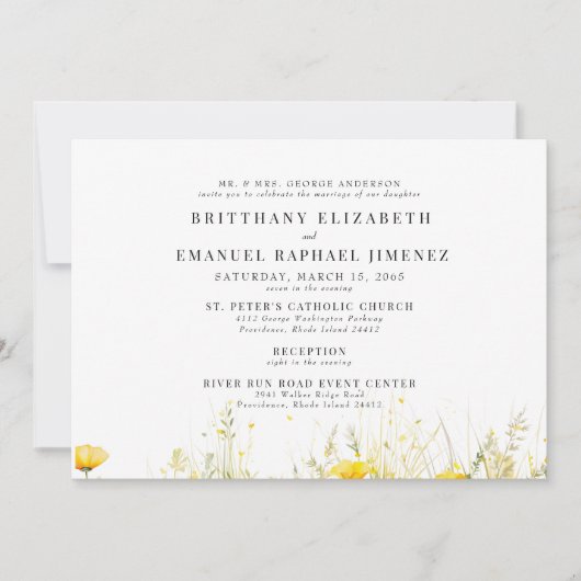 Gelbe Wildblume Eltern am 2. Hochzeitstag Einladung (Vorderseite)