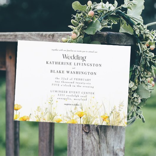 Gelbe Wildblume farbenfroh keine Eltern Hochzeit Einladung
