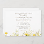 Gelbe Wildblume - farbenfrohe Goldtextszenierung Einladung (Vorne/Hinten)