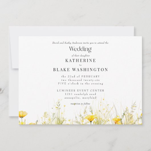 Gelbe Wildblume - farbenfrohe Hochzeit II Einladung (Vorderseite)