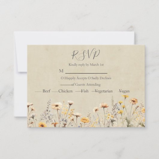 Gelbe Wildblume Hochzeit RSVP Karte (Vorderseite)