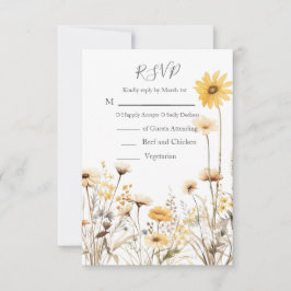 Gelbe Wildblume Hochzeit RSVP Karte