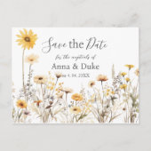 Gelbe Wildblume Hochzeit speichern Sie das Datum Postkarte (Vorderseite)
