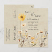 Gelbe Wildblume Hochzeit speichern Sie das Datum Postkarte (Vorne/Hinten)