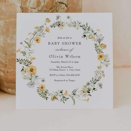 Gelbe Wildblume Kinderdusche Einladung