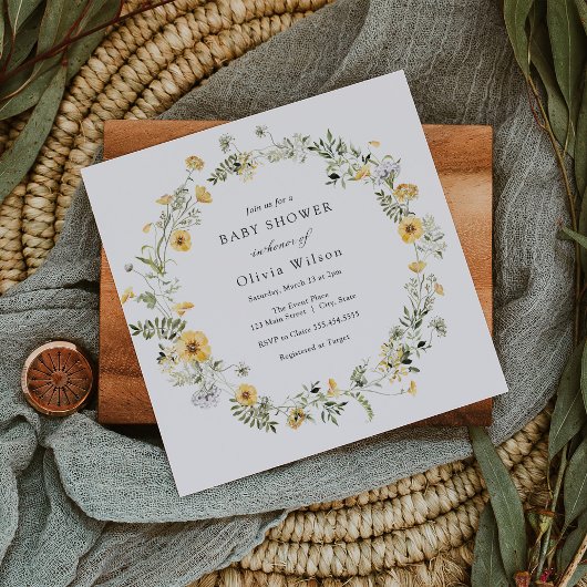 Gelbe Wildblume Kinderdusche Einladung