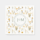 Gelbe Wildblume Monogramm Hochzeitspapiere Serviet Serviette (Vorderseite)