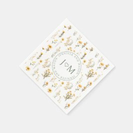 Gelbe Wildblume Monogramm Hochzeitspapiere Serviet Serviette