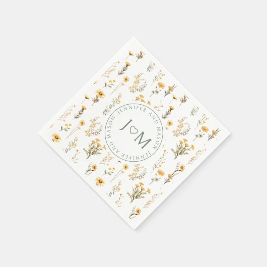 Gelbe Wildblume Monogramm Hochzeitspapiere Serviet Serviette (Ecke)