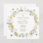 Gelbe Wildblume Taufe Einladung (Vorne/Hinten)