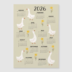 Gelbe Wildblume und Gänse 2026 Kalender - Beige Magnetkarte