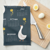 Gelbe Wildblume und Gänse 2026 Kalender - Marine Geschirrtuch (Viertel Falte)