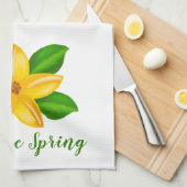 Gelbe Wildblume Wasserfarbe Begrüßung Frühling Geschirrtuch (Viertel Falte)