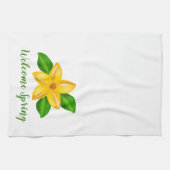 Gelbe Wildblume Wasserfarbe Begrüßung Frühling Geschirrtuch (Horizontal)