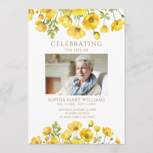 Gelbe Wildblumen Beerdigungsauftrag Programm (Vorderseite)