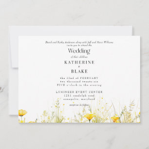Gelbe Wildblumen Bunte Hochzeit III Einladung