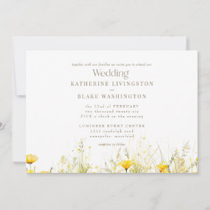 Gelbe Wildblumen Farbige Goldtext Hochzeit  Einladung