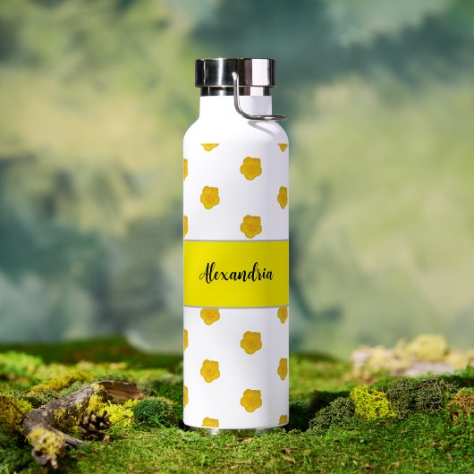 Gelbe Wildblumen-Foto-Monogramm-Name Trinkflasche (Außenbereich (gedreht))
