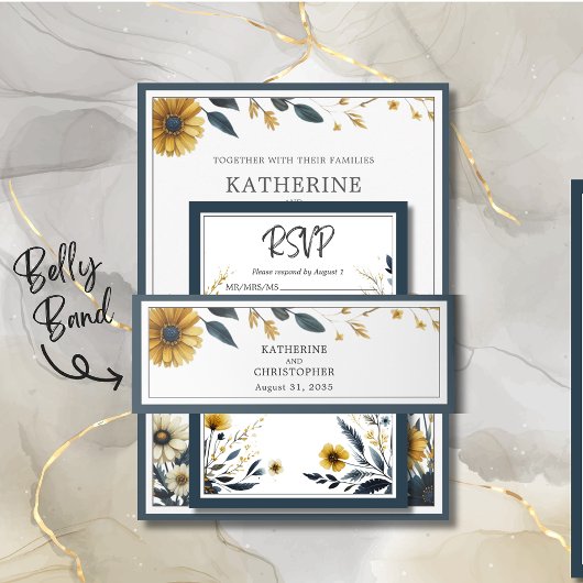 Gelbe Wildblumen Hochzeit Einladungsbanderole