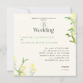 Gelbe Wildblumen Mongram Square Hochzeit Einladung (Vorderseite)