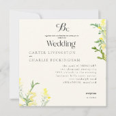 Gelbe Wildblumen Mongram Square Wedding II Einladung (Vorderseite)