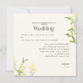 Gelbe Wildblumen Monogram II Square Hochzeit Einladung (Vorderseite)