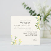 Gelbe Wildblumen Monogram II Square Hochzeit Einladung (Stehend Vorderseite)