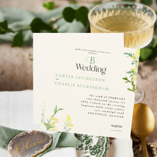 Gelbe Wildblumen-Monogramm Quadratische Hochzeit Einladung