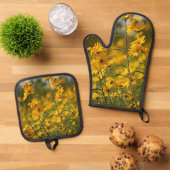 Gelbe Wildblumen Ofen Mitt- und Pothalter Ofenhandschuh & Topflappen-Set (Oben Unten)