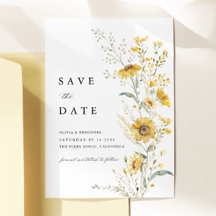 Gelbe Wildblumen-Sonnenblumen-Hochzeit Save The Date