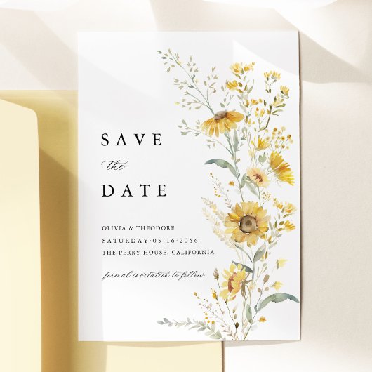 Gelbe Wildblumen-Sonnenblumen-Hochzeit Save The Date
