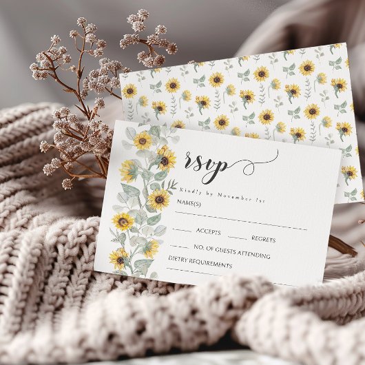 Gelbe Wildblumen Sonnenblumen Hochzeitskarten RSVP Karte