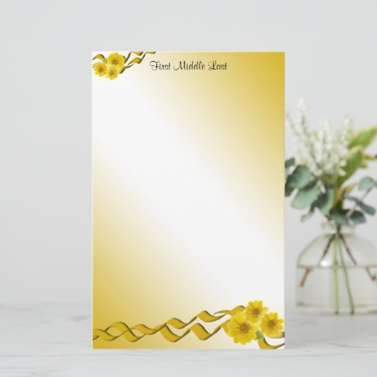 Gelbe Wildblumen und Ribbons - Grenzen nach Maß Briefpapier (Stehend Vorderseite)