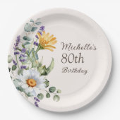 Gelbe Wildblumen Weiße Gänseblümchen 80. Geburtsta Pappteller (Vorderseite)