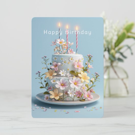 Gelbe Wildblumen Weißrosa Zucker Geburtstag Karte (Stehend Vorderseite)