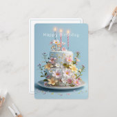 Gelbe Wildblumen Weißrosa Zucker Geburtstag Karte (Vorderseite/Rückseite Beispiel)