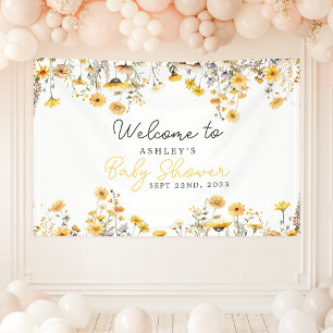 Gelbe Wilde Blumen Boho Babyparty Willkommen Banner