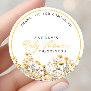Gelbe Wilde Blumen Boho Babyshop Danke schön Runder Aufkleber