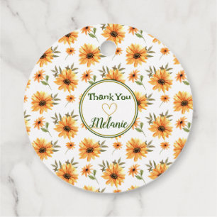 Gelbe wilde Sonnenblume Grünzeug Name Danke Geschenkanhänger
