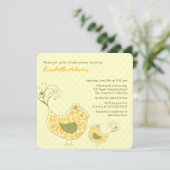Gelbe Wirble Mama & Baby Bird Baby Dusche Einladung (Stehend Vorderseite)