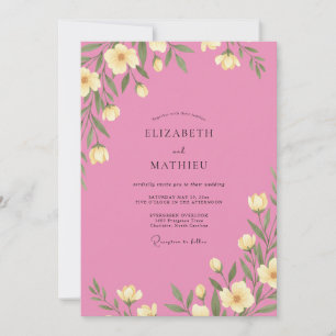 Gelbe zarte florale romantische Hochzeit Einladung