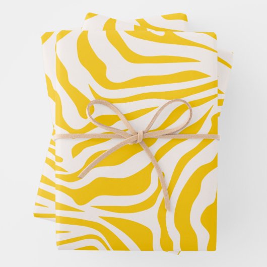 Gelbe Zebra Streifen Preppy Wild Animal Print Geschenkpapier Set (Beispiel)