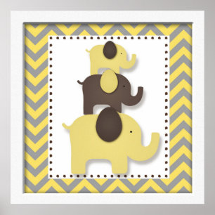 Gelbe Zickzack Elefantenmauer Kinderzimmer Kunst Poster