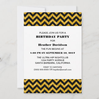 Gelbe Zickzack Glitzer Geburtstagsparty Einladung