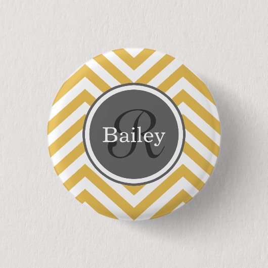 Gelbe Zickzack Monogramm Button (Vorderseite)