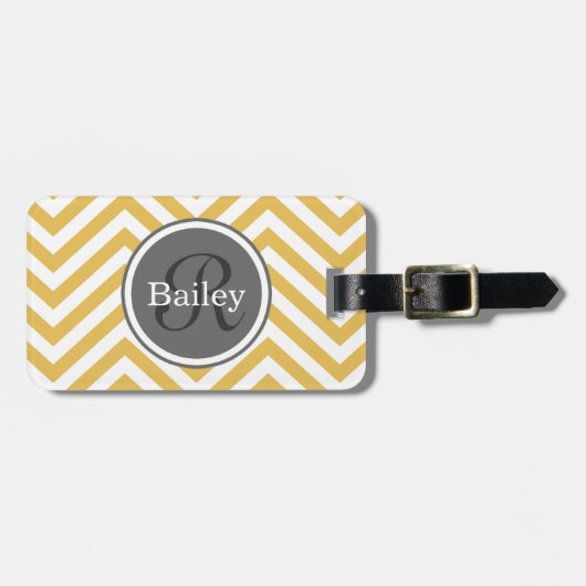 Gelbe Zickzack Monogramm Gepäckanhänger (Vorderseite horizontal)
