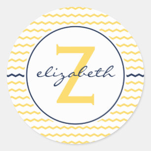 Gelbe Zickzack Monogramm Runder Aufkleber