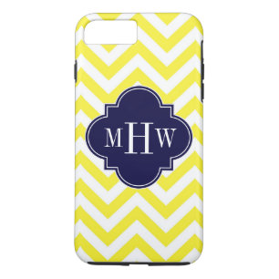 Gelbe Zickzack Navy-Quatrefolie 3 Monogramm iPhone 8 Plus/7 Plus Hülle