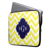 Gelbe Zickzack Navy-Quatrefolie 3 Monogramm Laptopschutzhülle (Vorderseite Links)