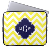Gelbe Zickzack Navy-Quatrefolie 3 Monogramm Laptopschutzhülle (Vorderseite)